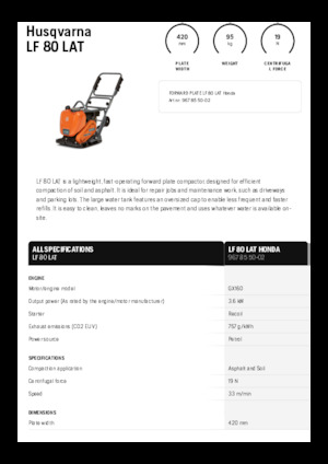 Single Direction Vibratory Plate Compactors Husqvarna LF 80 LAT