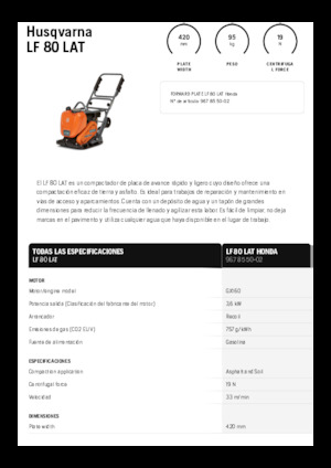 Single Direction Vibratory Plate Compactors Husqvarna LF 80 LAT
