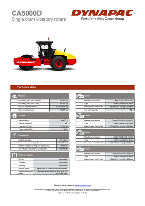 Tek silindirli makaralar Dynapac CA 5000 D