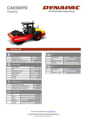 Tek silindirli makaralar Dynapac CA 6500 PD