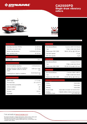 Tek silindirli makaralar Dynapac CA2500PD