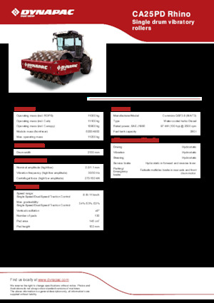 Tek silindirli makaralar Dynapac CA25PD Rhino