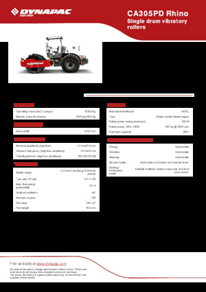 Tek silindirli makaralar Dynapac CA305PD Rhino