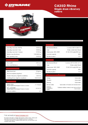 Tek silindirli makaralar Dynapac CA35D Rhino