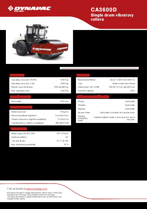 Tek silindirli makaralar Dynapac CA3600D