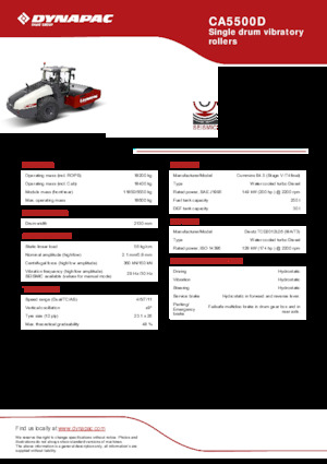Tek silindirli makaralar Dynapac CA5500D