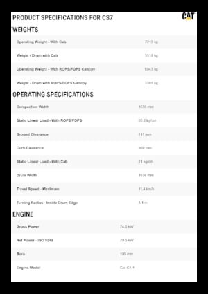 Tek silindirli makaralar Caterpillar CS7