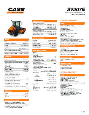 Tek silindirli makaralar Case SV207E