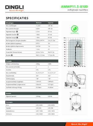 Single Vertical Mast Boom Lifts Dingli AMWP11.5-8100