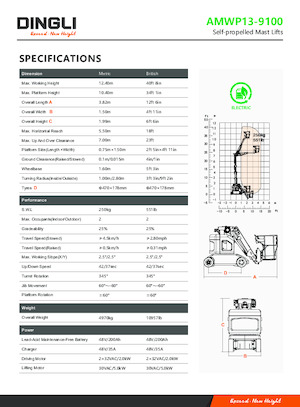 Single Vertical Mast Boom Lifts Dingli AMWP13-9100