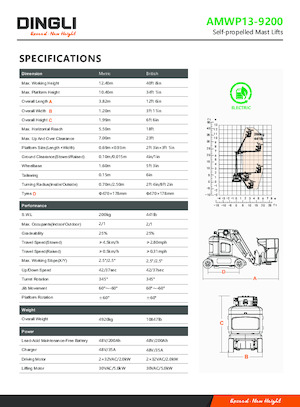 Single Vertical Mast Boom Lifts Dingli AMWP13-9200