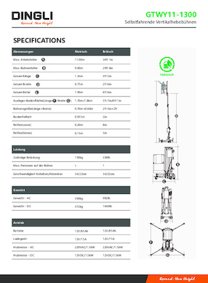 Single Vertical Mast Boom Lifts Dingli GTWY11-1300