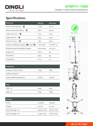 Single Vertical Mast Boom Lifts Dingli GTWY11-1300