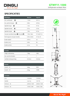 Single Vertical Mast Boom Lifts Dingli GTWY11-1300