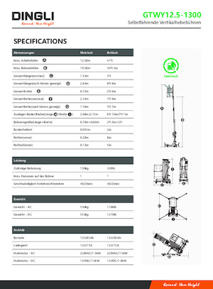 Tek Dikey Direkli Sepetli Vinçler Dingli GTWY12.5-1300
