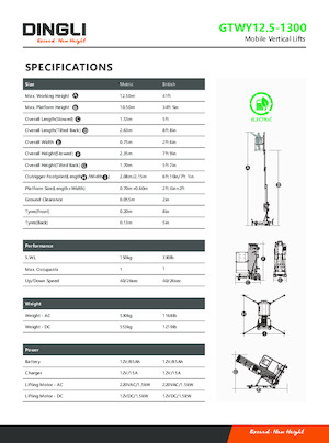 Tek Dikey Direkli Sepetli Vinçler Dingli GTWY12.5-1300