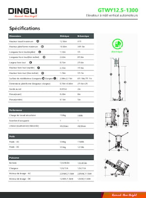 Tek Dikey Direkli Sepetli Vinçler Dingli GTWY12.5-1300