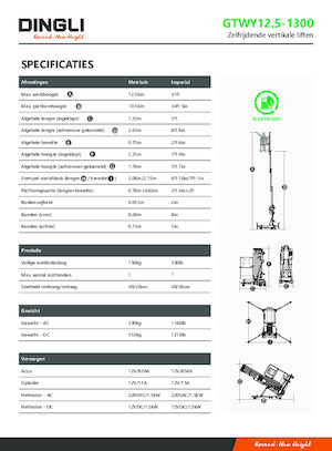 Tek Dikey Direkli Sepetli Vinçler Dingli GTWY12.5-1300
