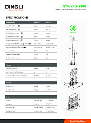Single Vertical Mast Boom Lifts Dingli GTWY9.5-2100
