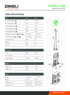 Single Vertical Mast Boom Lifts Dingli GTWY9.5-2100