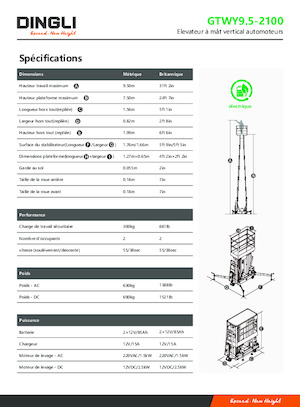 Single Vertical Mast Boom Lifts Dingli GTWY9.5-2100