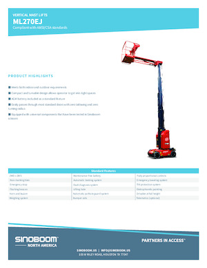 Tek Dikey Direkli Sepetli Vinçler Sinoboom ML270EJ