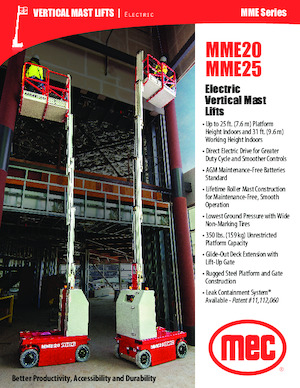 Single Vertical Mast Boom Lifts MEC MME20