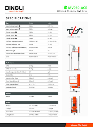 Single Vertical Mast Boom Lifts Dingli MV060-ACE