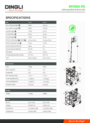 Single Vertical Mast Boom Lifts Dingli MV060-RS
