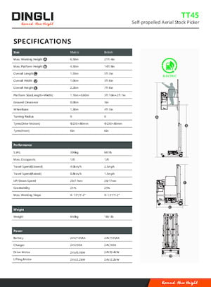 Single Vertical Mast Boom Lifts Dingli TT45
