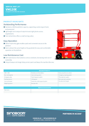 Single Vertical Mast Boom Lifts Sinoboom VM120E