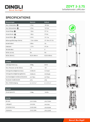 Tek Dikey Direkli Sepetli Vinçler Dingli ZDYT3-3.7S