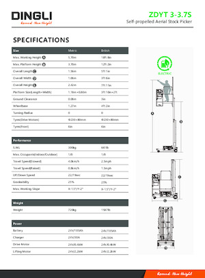 Single Vertical Mast Boom Lifts Dingli ZDYT3-3.7S