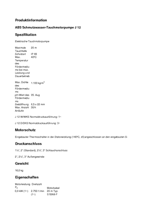 Sewage Pumps ABS-Pumpen J 12 D