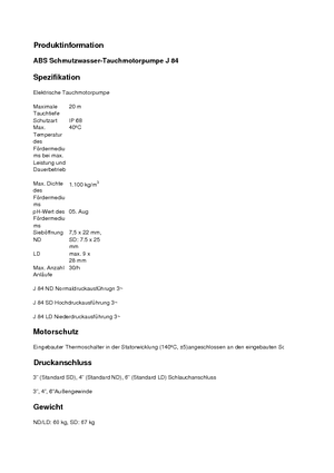 Sewage Pumps ABS-Pumpen J 84 LD direkt