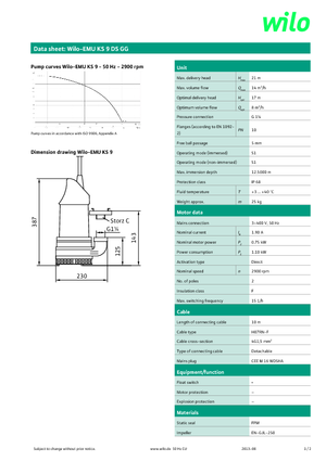 Kanalizasyon Pompaları WILO-EMU Pumpen KS 9DS GG