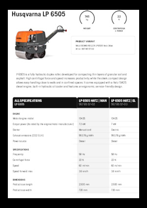 Tandem Vibration Rollers Husqvarna LP 6505