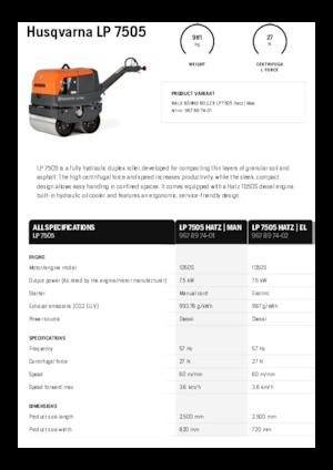 Tandem Vibration Rollers Husqvarna LP 7505