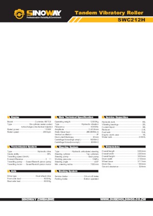 Tandem titreşimli silindirler Sinoway SWC212H
