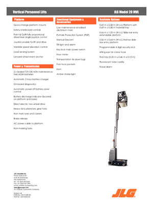 Single Vertical Mast Boom Lifts JLG 20MVL