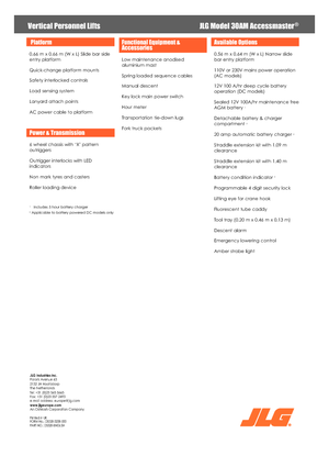 Single Vertical Mast Boom Lifts JLG 30AM