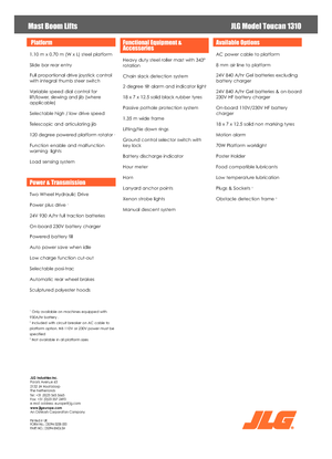 Single Vertical Mast Boom Lifts JLG-Toucan Toucan 1310