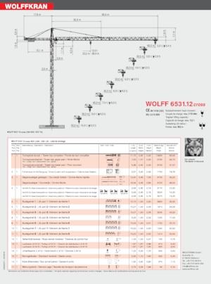 Tower Cranes - Trolley Boom - Top-slewing Wolffkran 6531.12 cross
