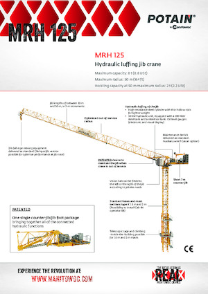 Kule vinçleri - tramvay bomu - üstten dönüş Potain MRH 125
