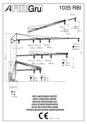 Tower Cranes - Trolley Boom - Bottom-slewing FM-Gru 1035 RBI