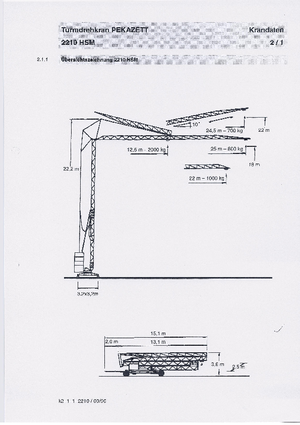 Tower Cranes - Trolley Boom - Bottom-slewing Pekazett 2210 HSM