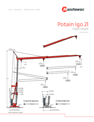Tower Cranes - Trolley Boom - Bottom-slewing Potain IGO 21