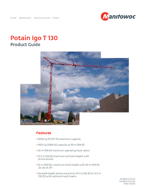 Kule vinçleri - tramvay bomu - alttan dönüş Potain IGO T 130