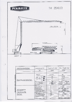 Tower Cranes - Trolley Boom - Bottom-slewing Pekazett TK 2510/2