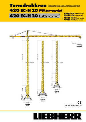 Kule vinçleri - tramvay bomu - üstten dönüş Liebherr 420 EC-H 20